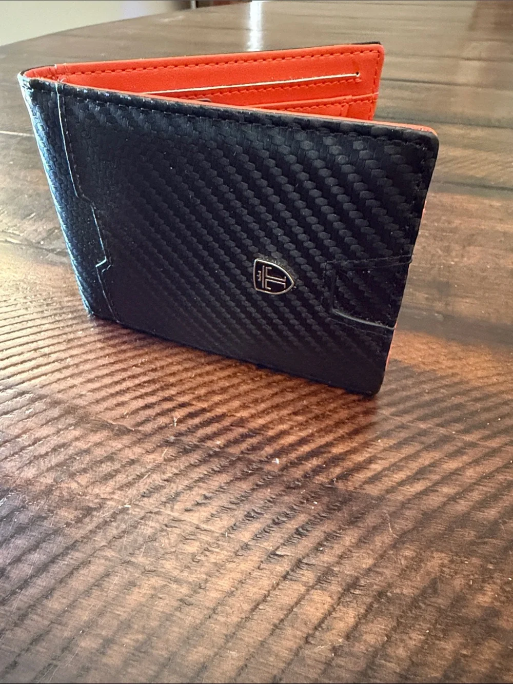Trivando Carbon Fiber Black & Orange Bi-Fold Wallet